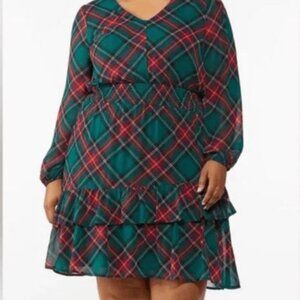 NWT Cato Smocked Waist Plaid Green Red Holiday Dress Plus Size 18/20W Christmas